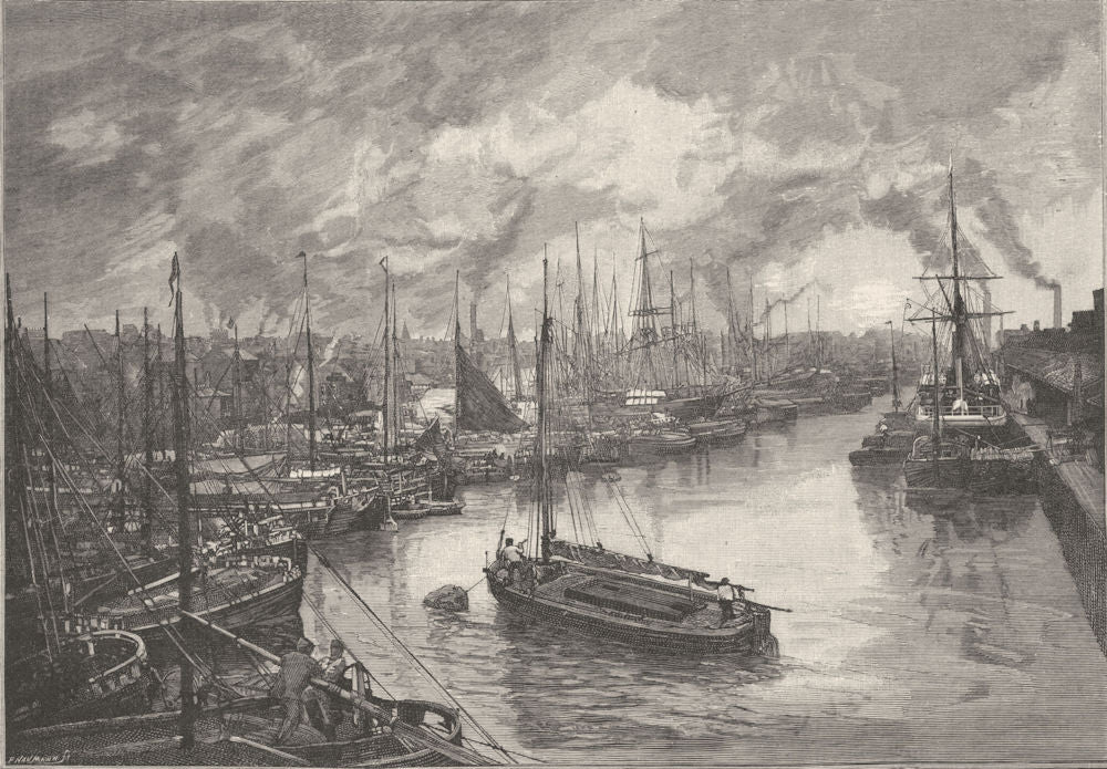 YORKSHIRE. Queen's dock, Hull 1901 old antique vintage print picture